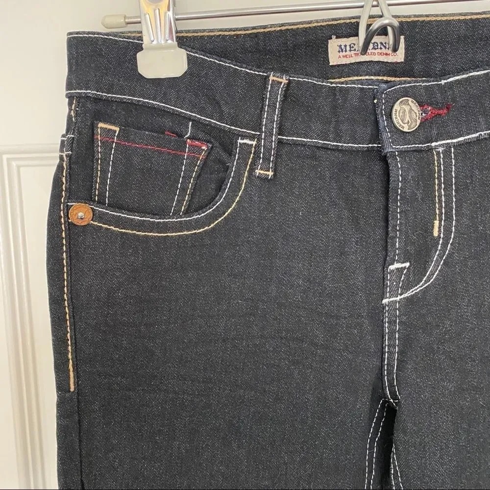 NWT Mek Denim Getty Slim Boot Dark Wash White Stitch Wide Leg Women’s Jeans - Picture 6 of 10